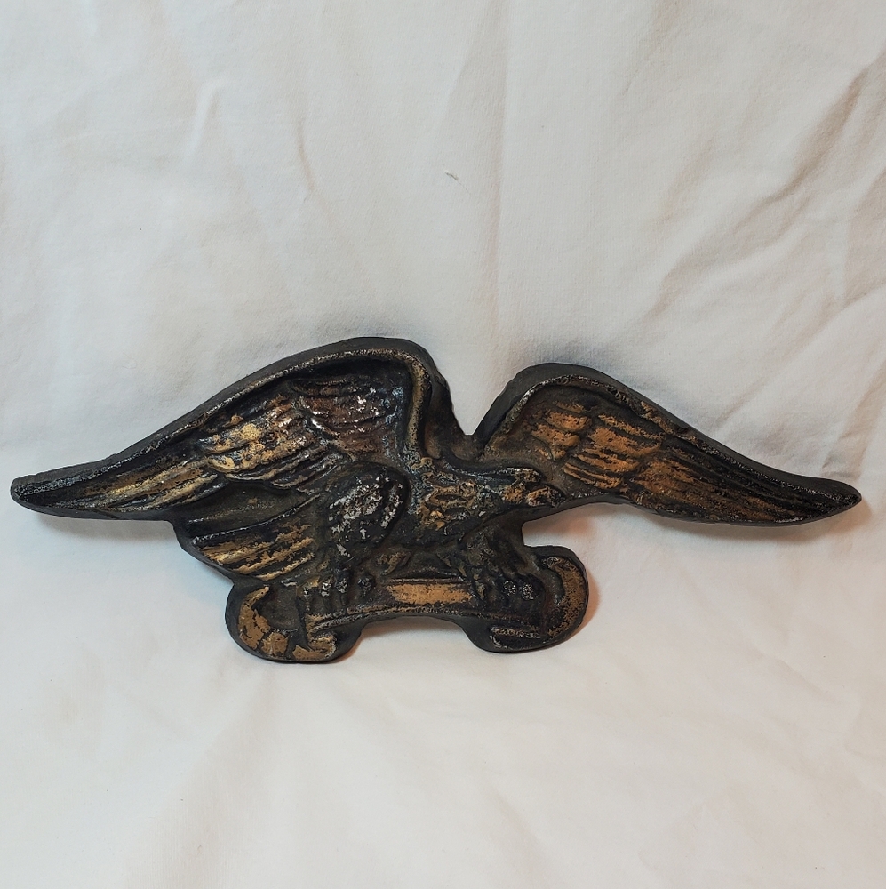 Black Gold Eagle Vtg Cast Aluminum Metal Wall Decor Retro MCM Display Plaque